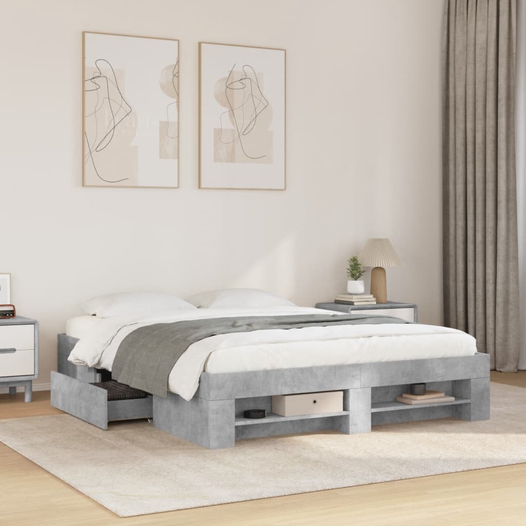 Bedframe bewerkt hout betongrijs 150x200 cm is nu te koop bij PeponiXL, paradijselijk wonen!