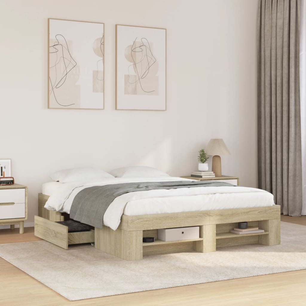 Bedframe zonder matras hout sonoma eikenkleurig 120x200 cm is nu te koop bij PeponiXL, paradijselijk wonen!