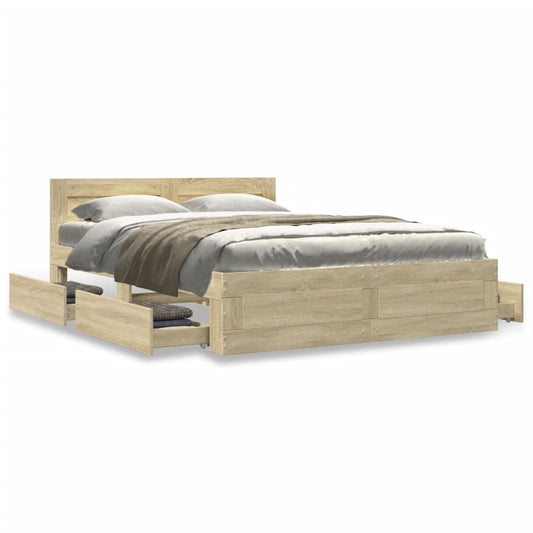 Bedframe met hoofdeinde bewerkt hout sonoma eiken 120x200 cm is nu te koop bij PeponiXL, paradijselijk wonen!
