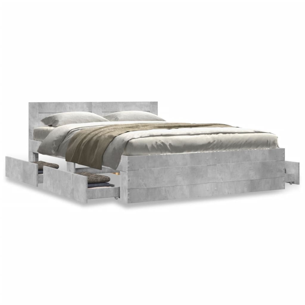 Bedframe met hoofdeinde bewerkt hout betongrijs 120x190 cm is nu te koop bij PeponiXL, paradijselijk wonen!