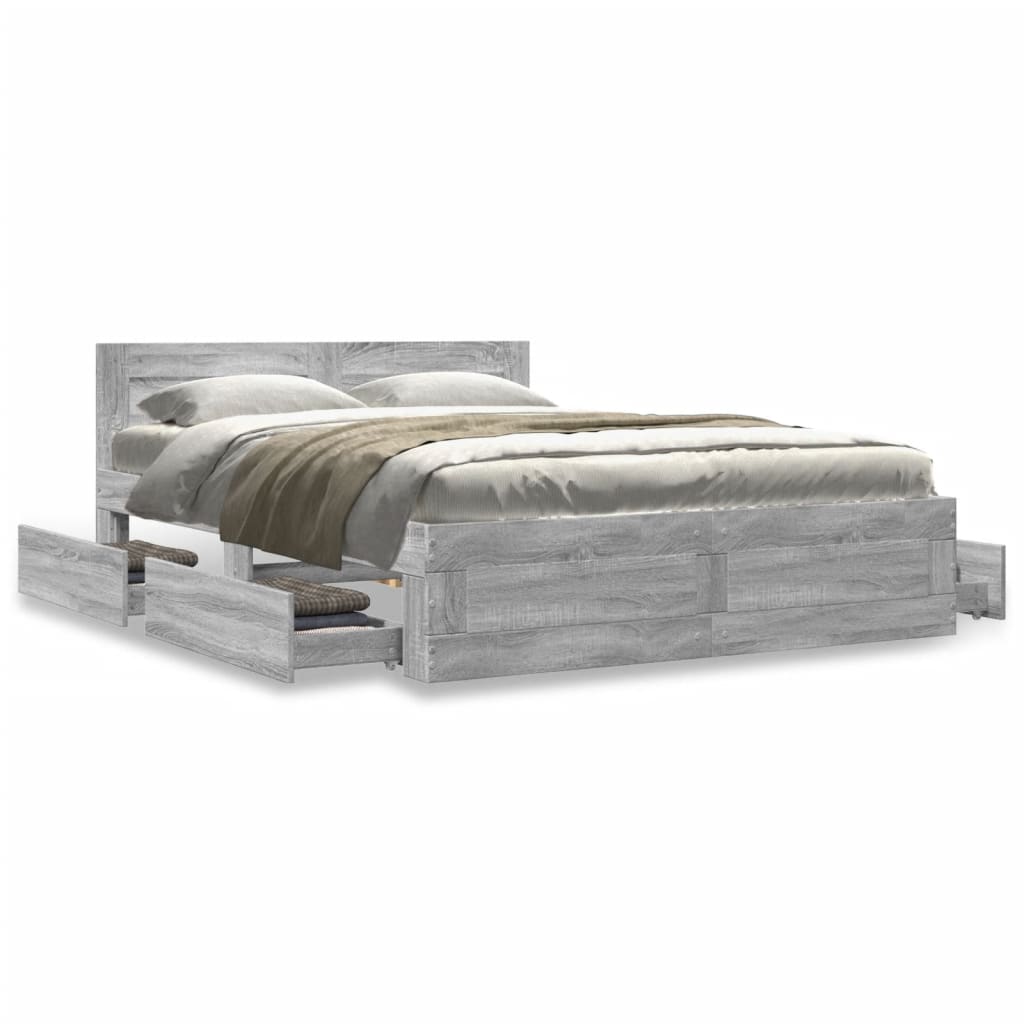 Bedframe met hoofdeinde grijs sonoma eiken 120x190 cm is nu te koop bij PeponiXL, paradijselijk wonen!