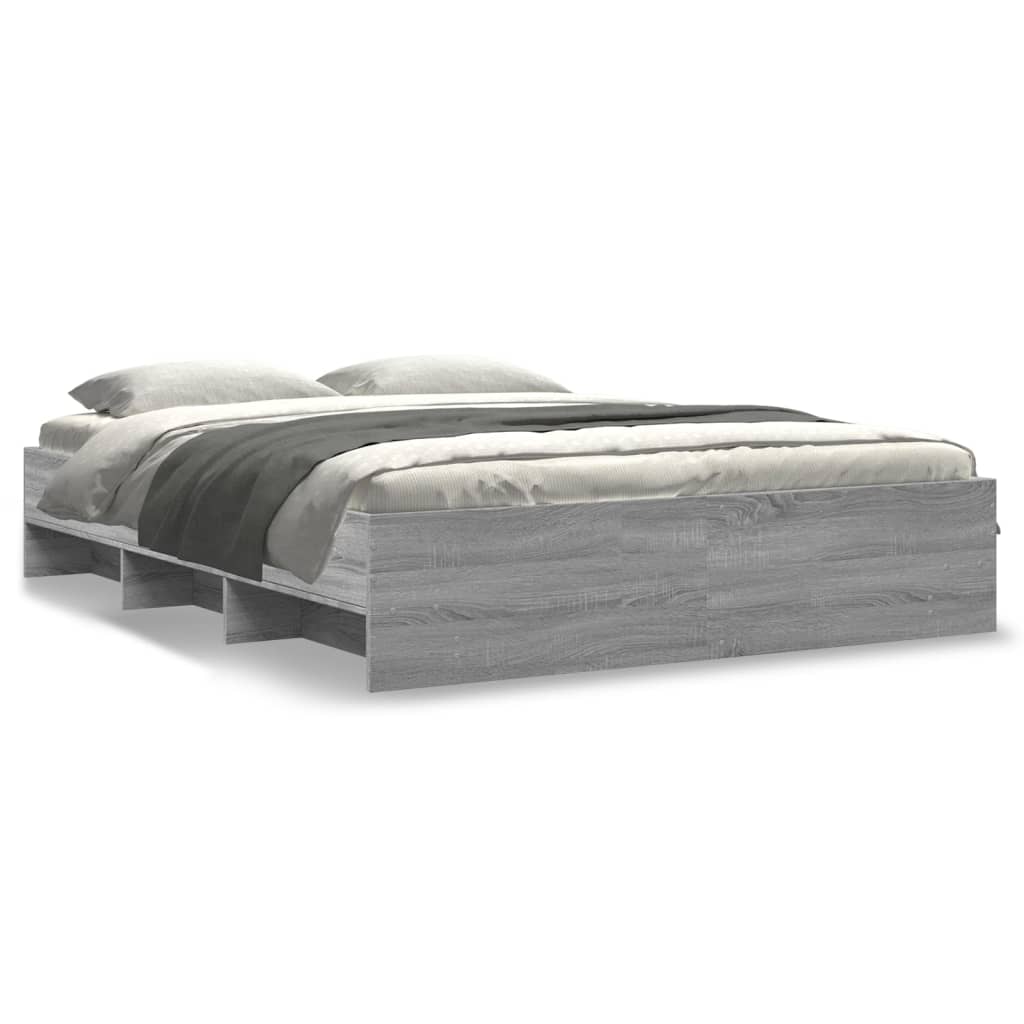 Bedframe bewerkt hout grijs sonoma eikenkleurig 150x200 cm is nu te koop bij PeponiXL, paradijselijk wonen!