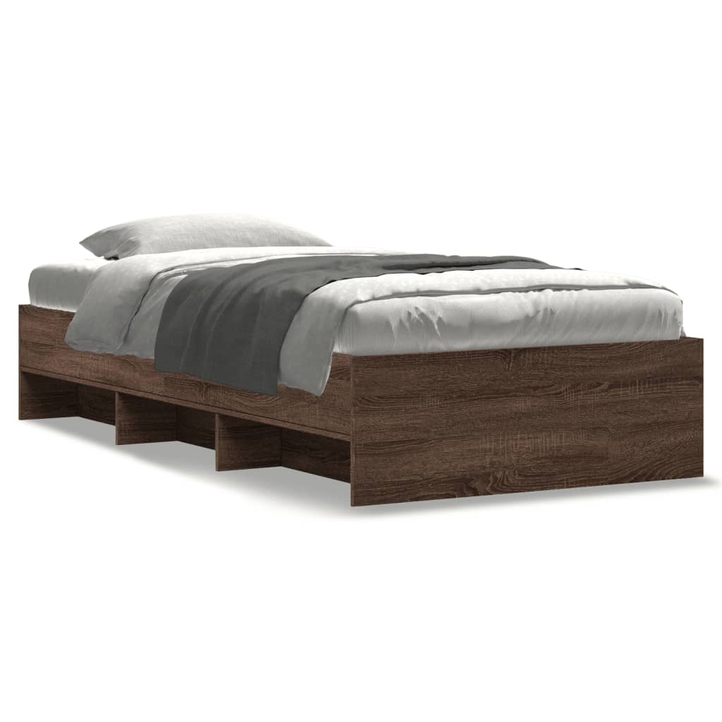 Bedframe zonder matras bewerkt hout bruin eikenkleur 75x190 cm is nu te koop bij PeponiXL, paradijselijk wonen!