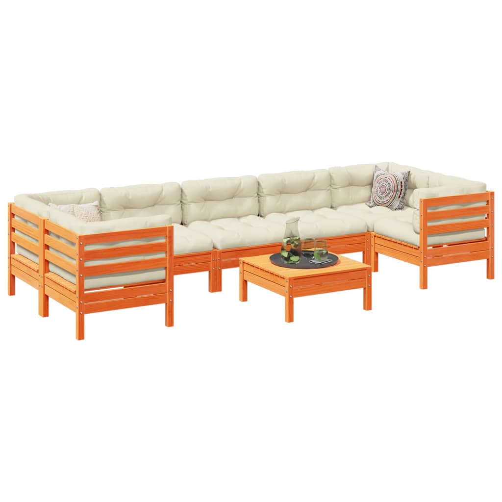 8-delige Loungeset met kussens massief grenenhout wasbruin is nu te koop bij PeponiXL, paradijselijk wonen!