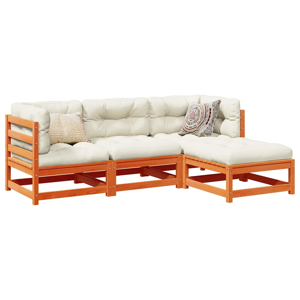 vidaXL 4-delige Loungeset massief grenenhout wasbruin
