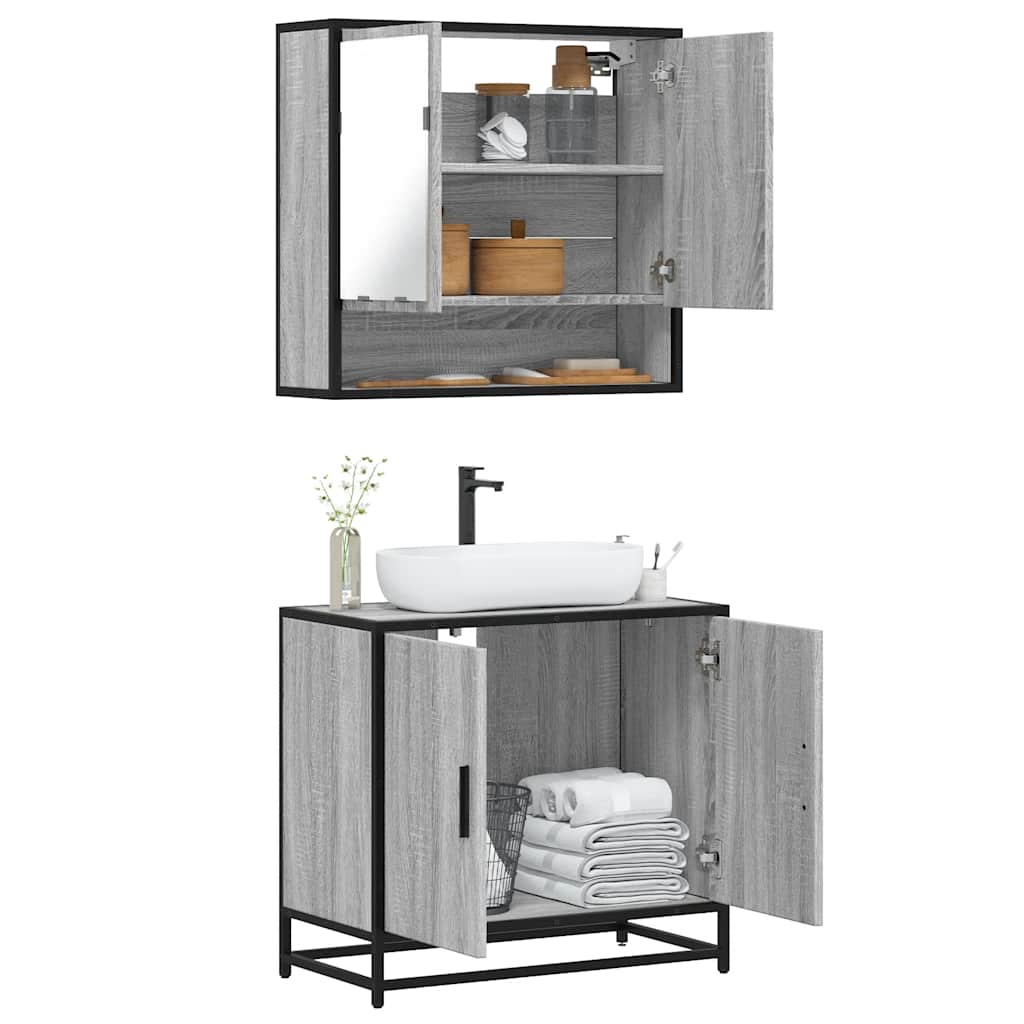 2-delige Badkamermeubelset bewerkt hout grijs sonoma eikenkleur is nu te koop bij PeponiXL, paradijselijk wonen!