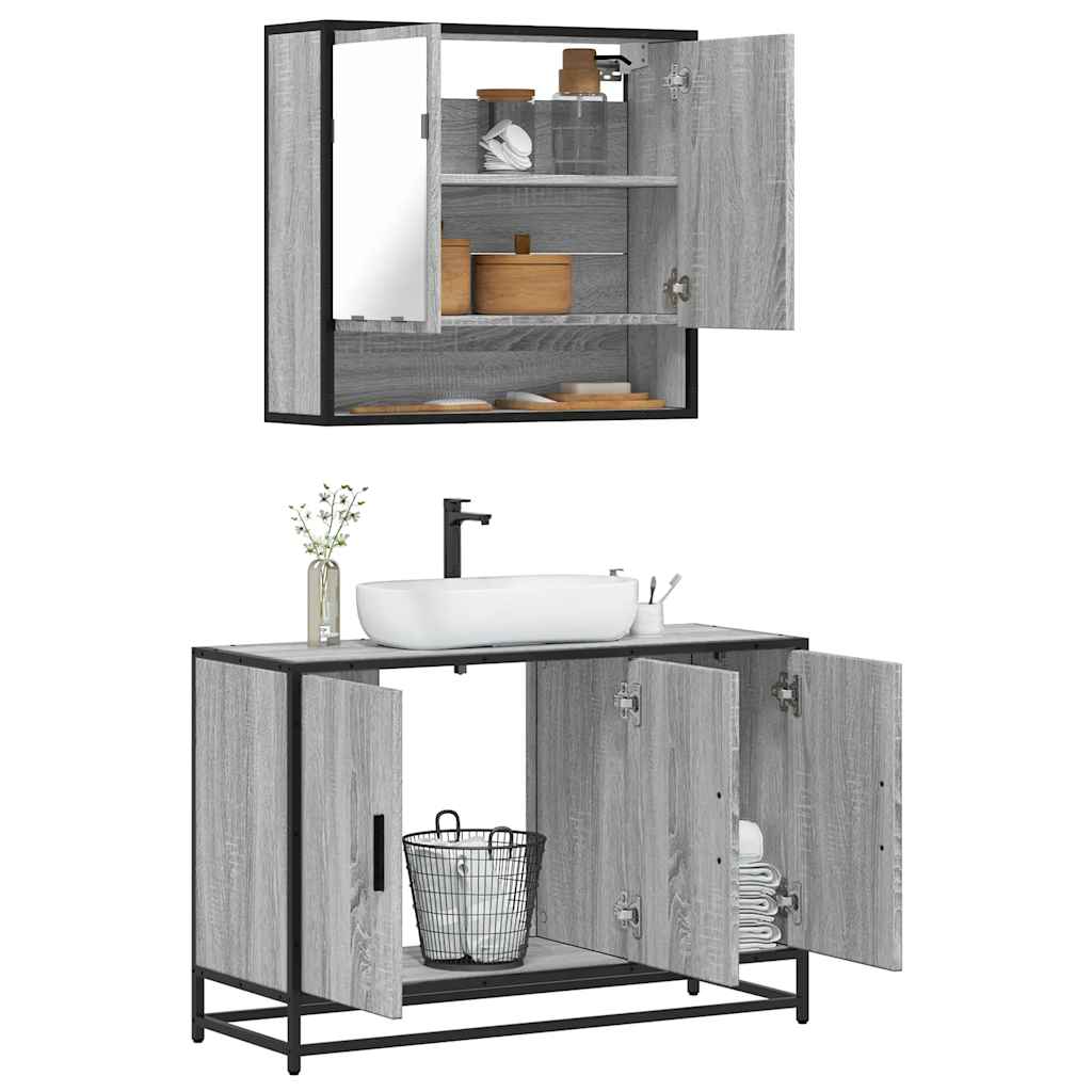 2-delige Badkamermeubelset bewerkt hout grijs sonoma eikenkleur is nu te koop bij PeponiXL, paradijselijk wonen!