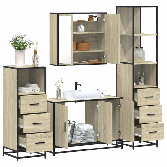 4-delige Badkamermeubelset bewerkt hout sonoma eikenkleurig is nu te koop bij PeponiXL, paradijselijk wonen!