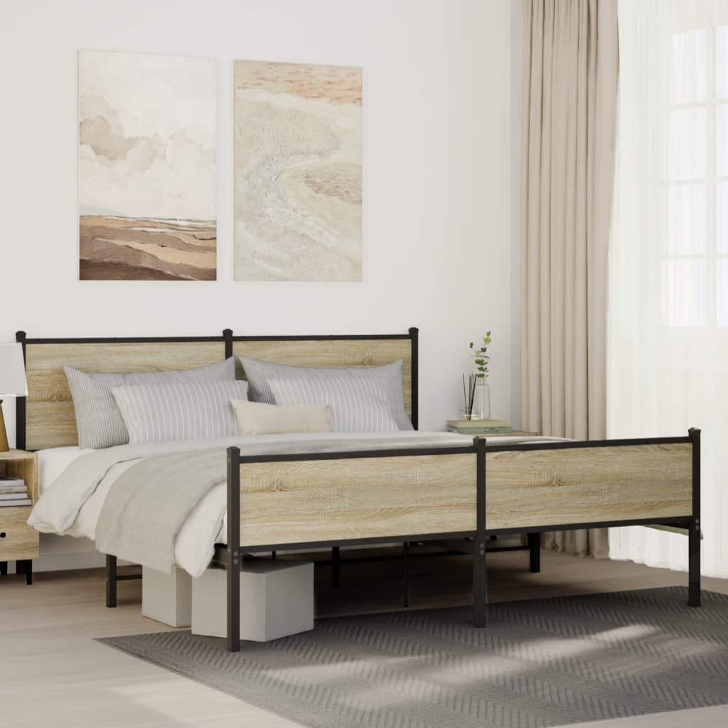 Bedframe zonder matras metaal sonoma eikenkleurig 160x200 cm is nu te koop bij PeponiXL, paradijselijk wonen!