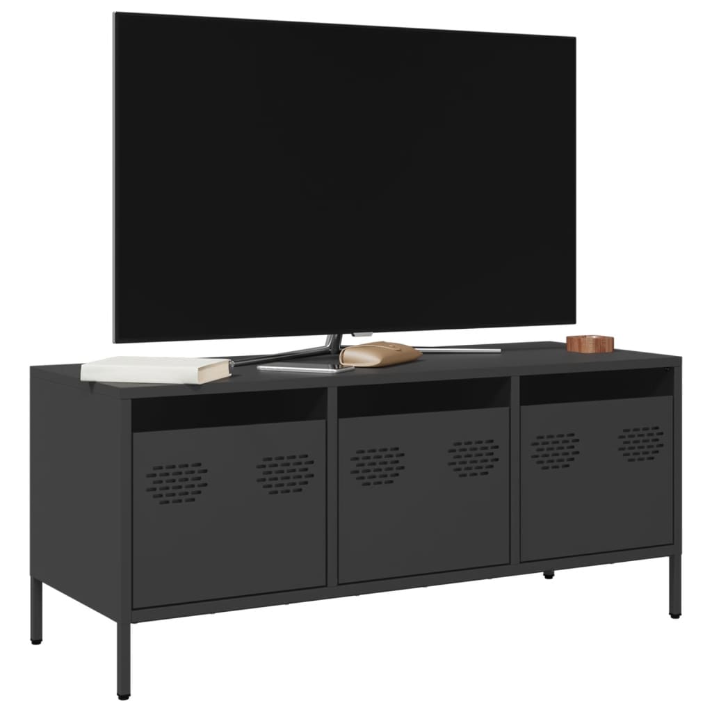 Tv-meubel 101,5x39x43,5 cm koudgewalst staal zwart is nu te koop bij PeponiXL, paradijselijk wonen!