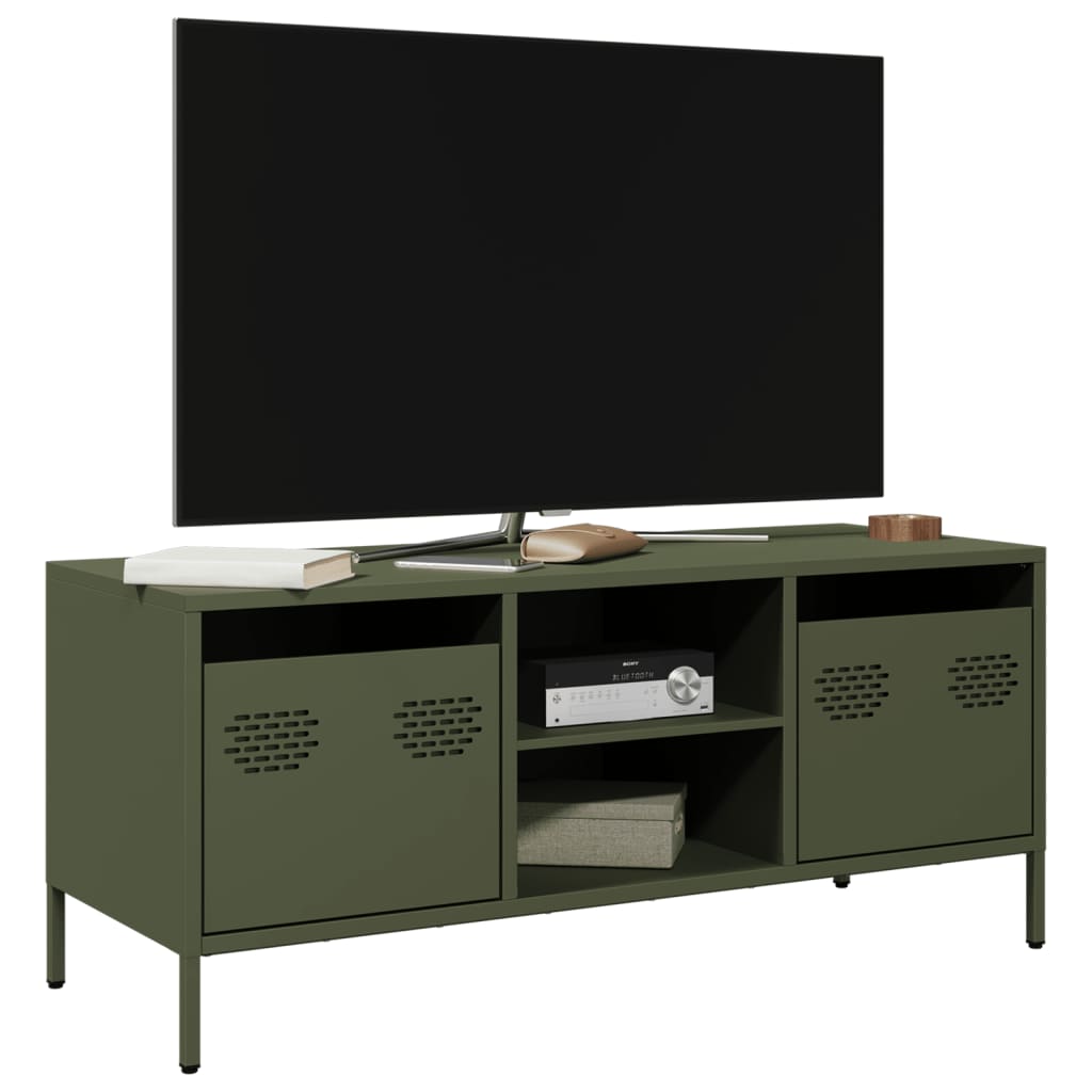Tv-meubel 101,5x39x43,5 cm koudgewalst staal olijfgroen is nu te koop bij PeponiXL, paradijselijk wonen!