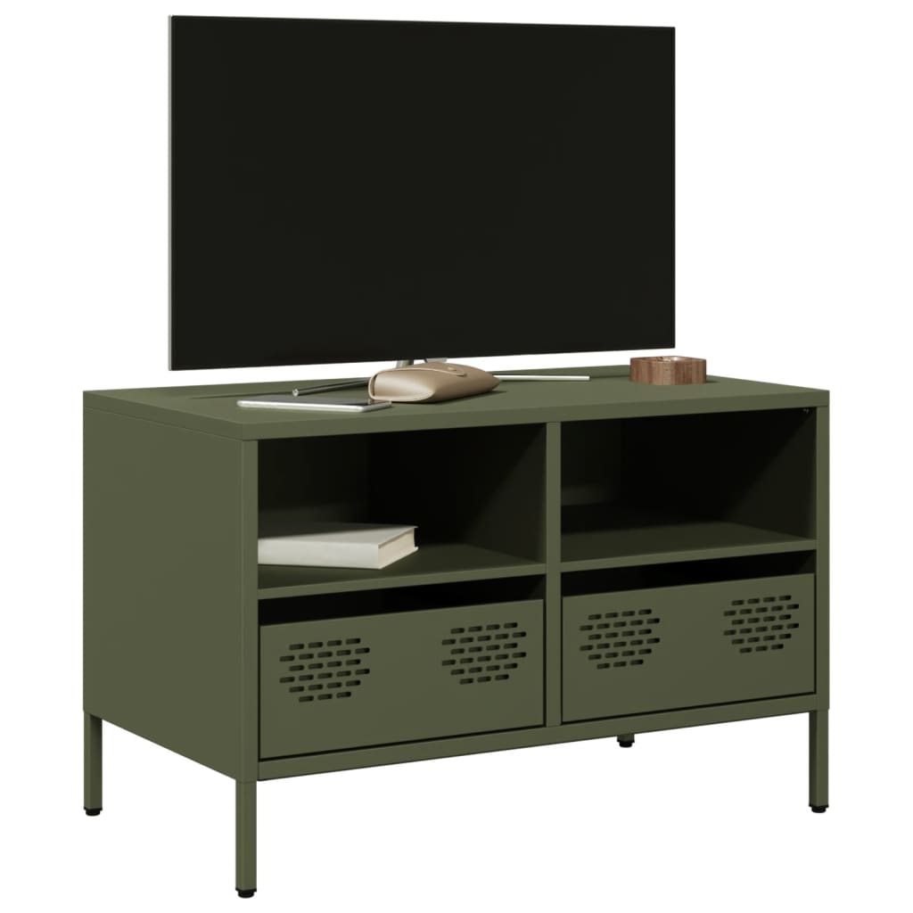 Tv-meubel 68x39x43,5 cm koudgewalst staal olijfgroen is nu te koop bij PeponiXL, paradijselijk wonen!
