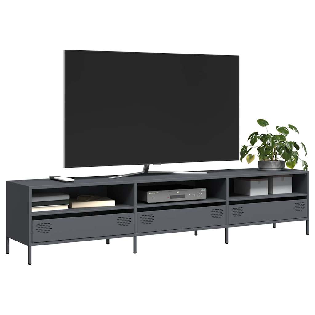 Tv-meubel 202x39x43,5 cm koudgewalst staal antracietkleurig is nu te koop bij PeponiXL, paradijselijk wonen!