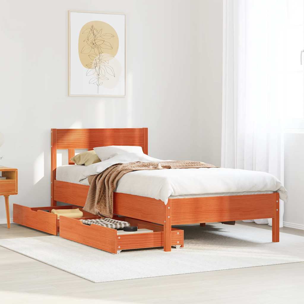 Bedframe zonder matras massief grenenhout wasbruin 100x200 cm is nu te koop bij PeponiXL, paradijselijk wonen!