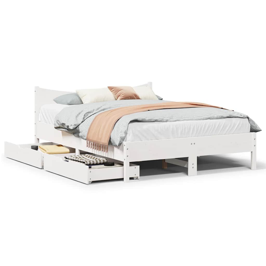 Bedframe met lades massief grenenhout wit 160x200 cm is nu te koop bij PeponiXL, paradijselijk wonen!