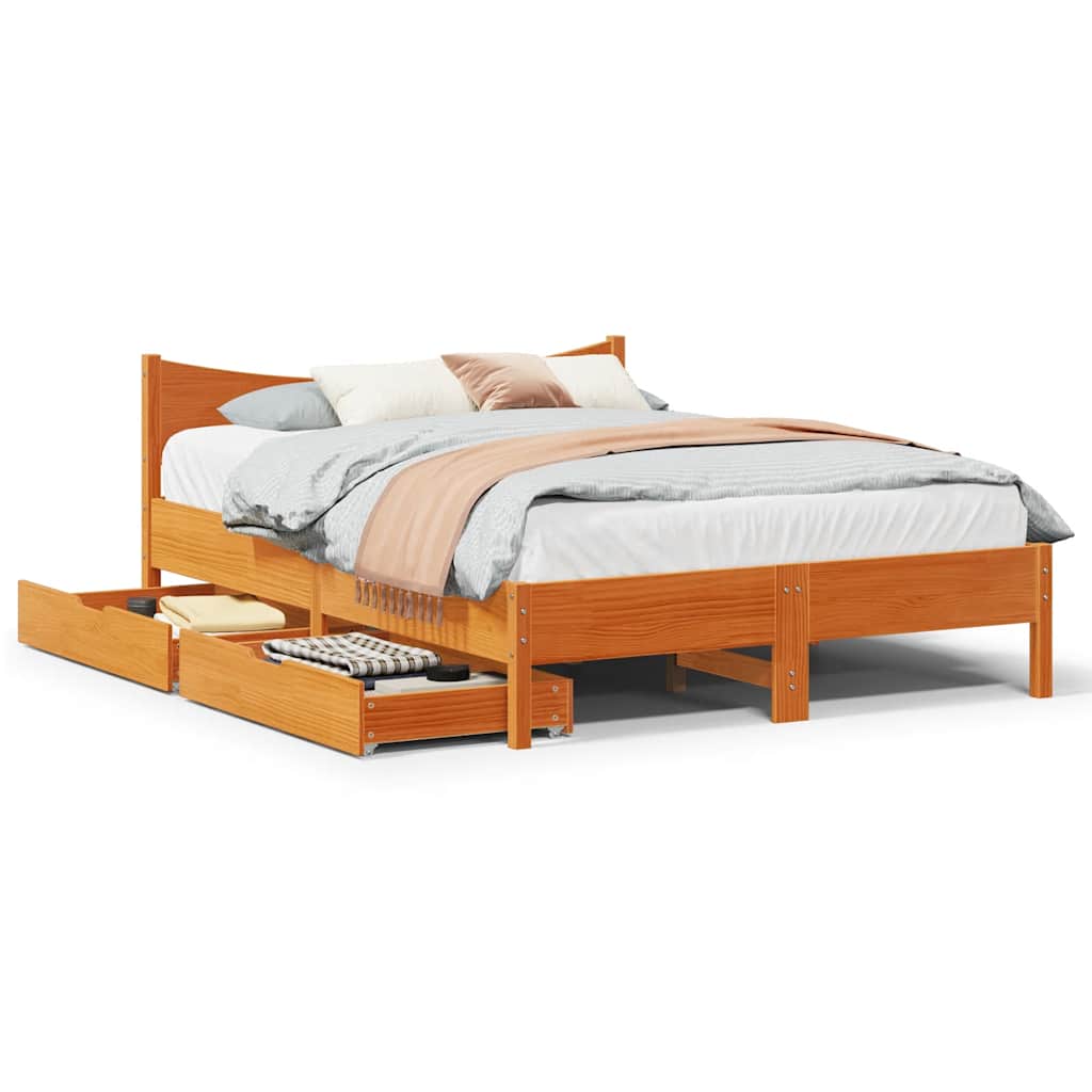 Bedframe met lades massief grenenhout wasbruin 120x200 cm is nu te koop bij PeponiXL, paradijselijk wonen!