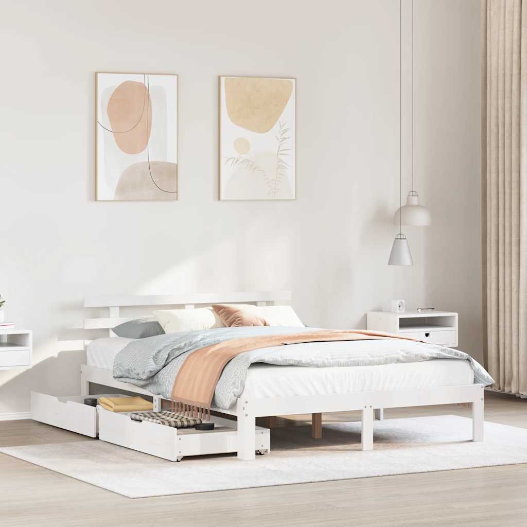 Bedframe met lades massief grenenhout wit 140x200 cm is nu te koop bij PeponiXL, paradijselijk wonen!