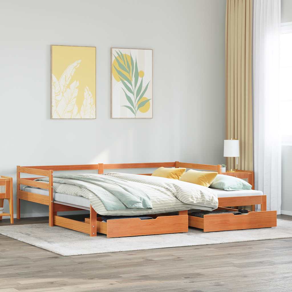 Slaapbank onderschuifbed en lades 90x200 cm grenenhout wasbruin is nu te koop bij PeponiXL, paradijselijk wonen!
