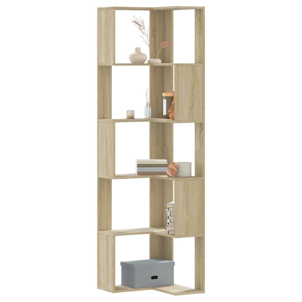 Boekenkast 5-laags hoek 50x50x179 cm bewerkt hout sonoma eiken is nu te koop bij PeponiXL, paradijselijk wonen!