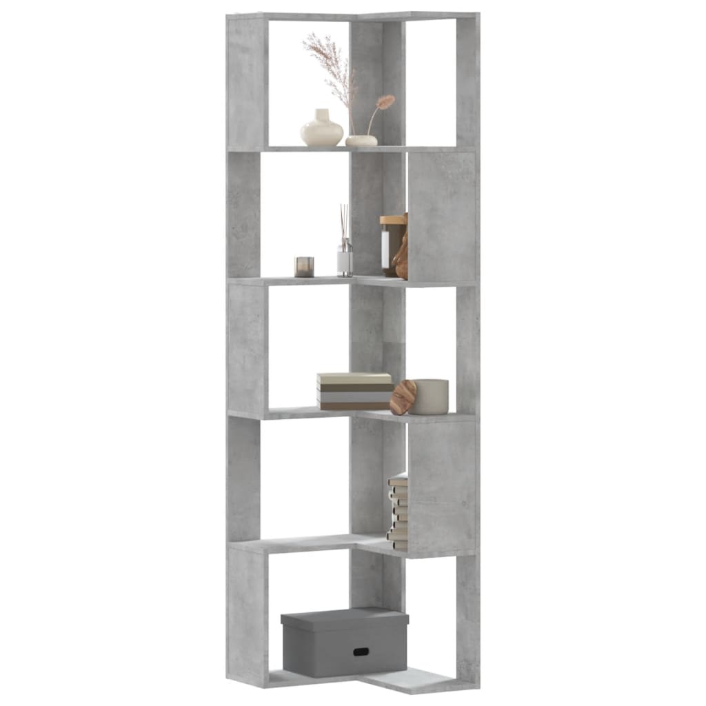 Boekenkast 5-laags hoek 50x50x179 cm bewerkt hout betongrijs is nu te koop bij PeponiXL, paradijselijk wonen!