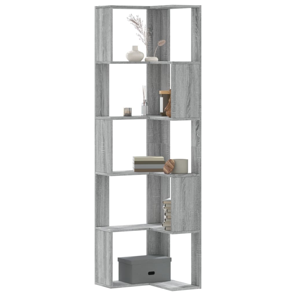 Boekenkast 5-laags hoek 50x50x179 cm bewerkt hout grijs sonoma is nu te koop bij PeponiXL, paradijselijk wonen!