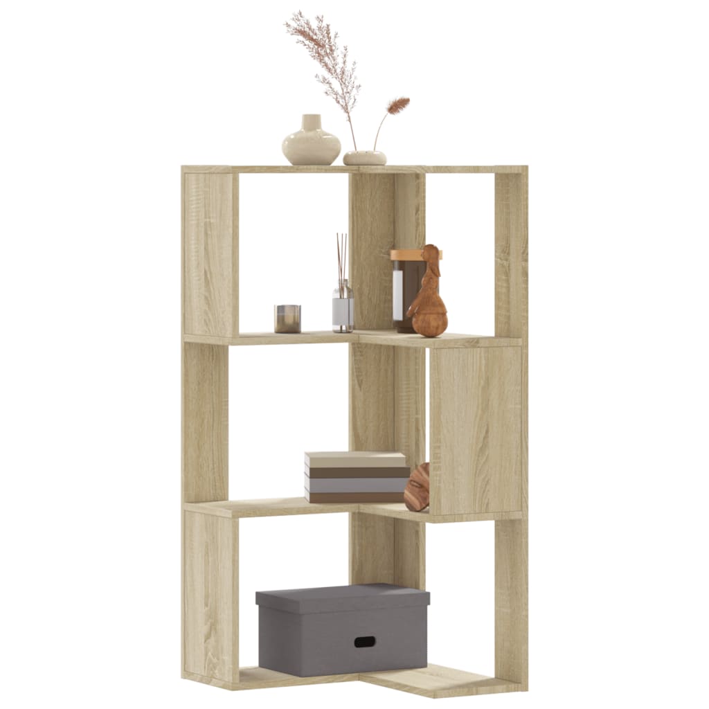 Boekenkast 3-laags hoek 50x50x102 cm bewerkt hout sonoma eiken is nu te koop bij PeponiXL, paradijselijk wonen!