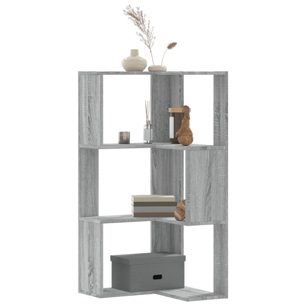 Boekenkast 3-laags hoek 50x50x102 cm bewerkt hout grijs sonoma is nu te koop bij PeponiXL, paradijselijk wonen!