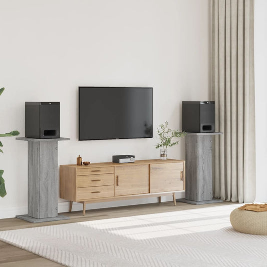 Speakerstandaards 2 st 30x30x80 cm bewerkt hout grijs sonoma is nu te koop bij PeponiXL, paradijselijk wonen!