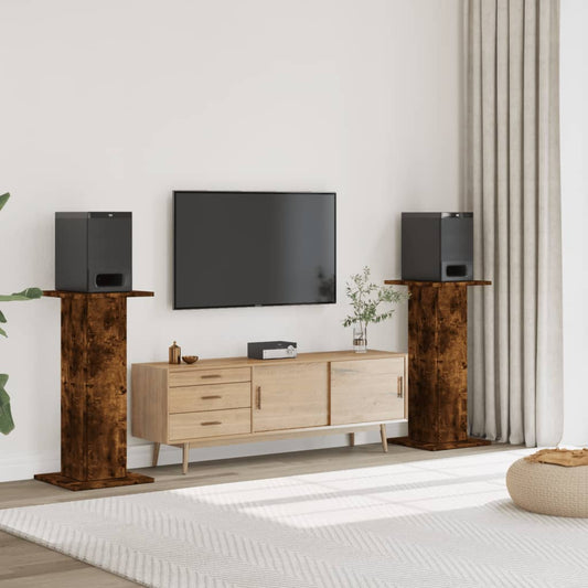 Speakerstandaards 2 st 30x30x95 cm bewerkt hout gerookt eiken is nu te koop bij PeponiXL, paradijselijk wonen!