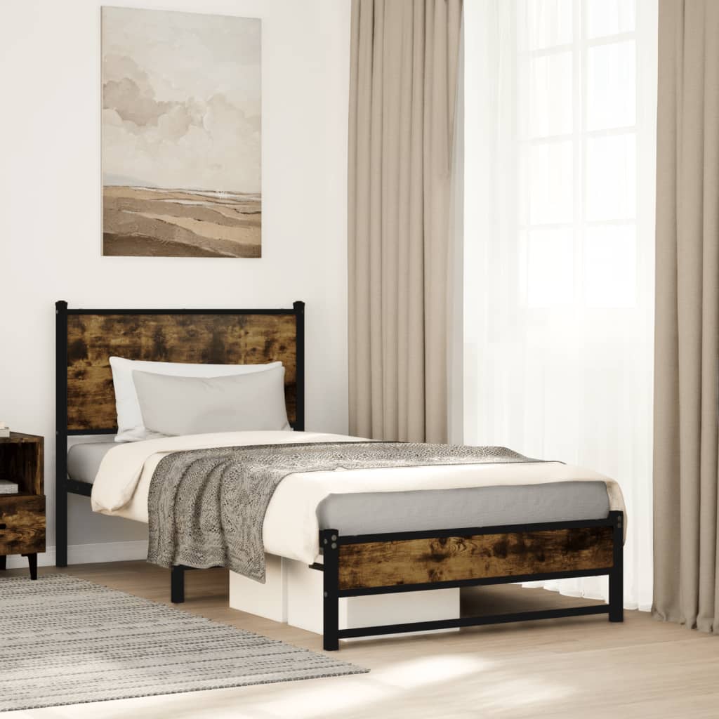 Bedframe zonder matras metaal gerookt eikenkleurig 90x200 cm is nu te koop bij PeponiXL, paradijselijk wonen!