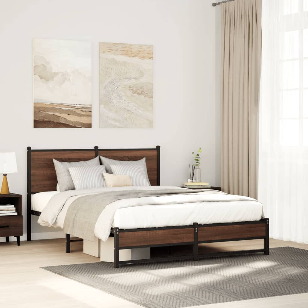 Bedframe zonder matras metaal bruin eikenkleurig 140x190 cm is nu te koop bij PeponiXL, paradijselijk wonen!