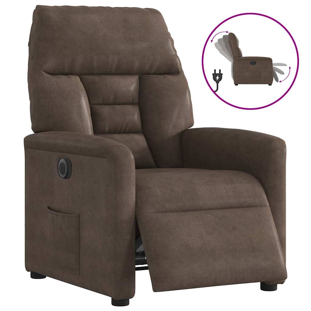Fauteuil verstelbaar elektrisch microvezelstof bruin is nu te koop bij PeponiXL, paradijselijk wonen!