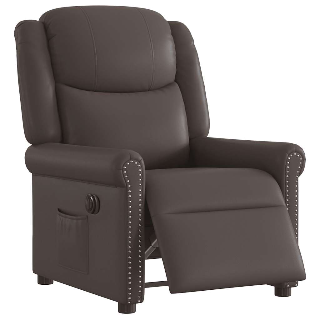 Fauteuil elektrisch verstelbaar kunstleer glanzend bruin is nu te koop bij PeponiXL, paradijselijk wonen!