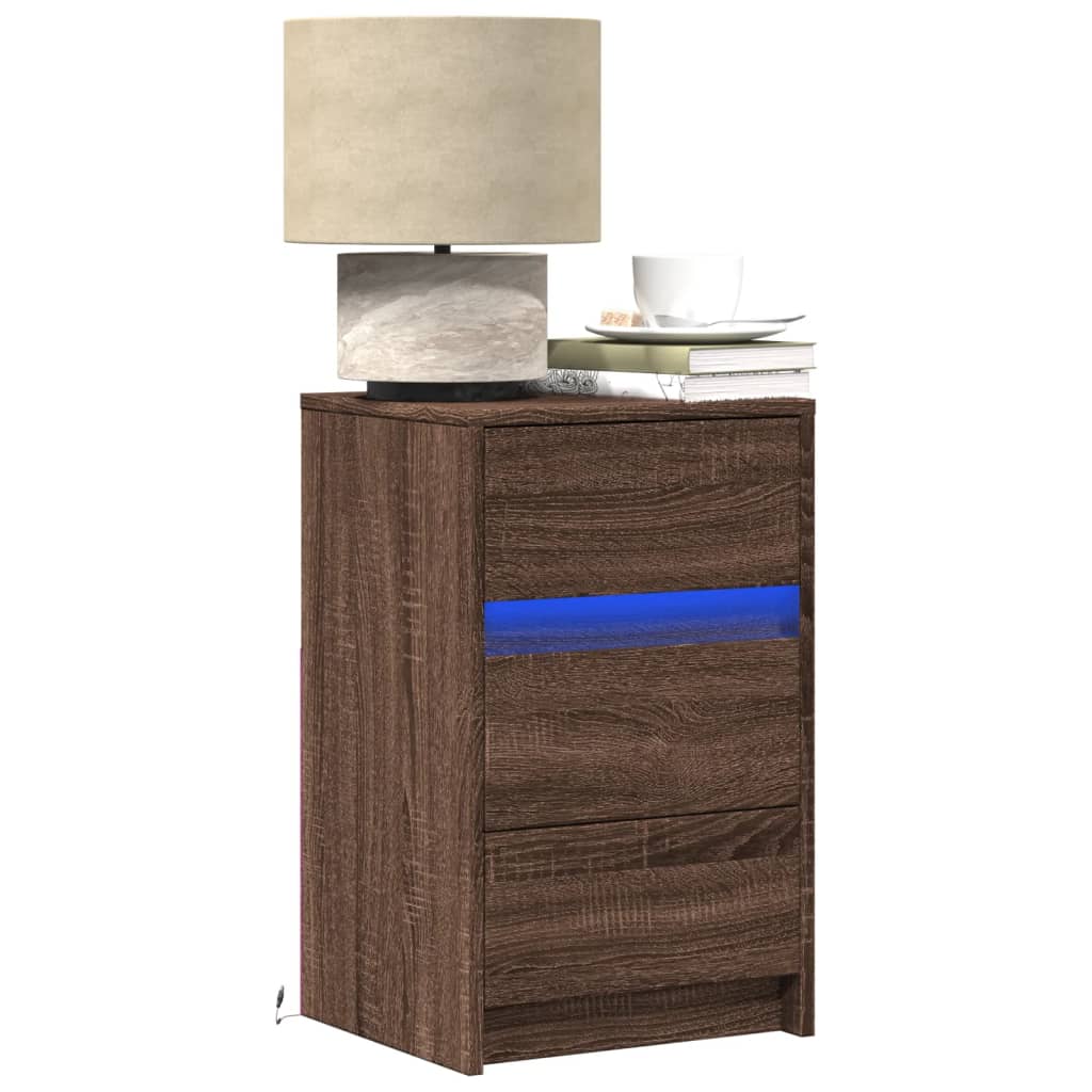 Nachtkastje met LED-verlichting bewerkt hout bruin eikenkleur is nu te koop bij PeponiXL, paradijselijk wonen!