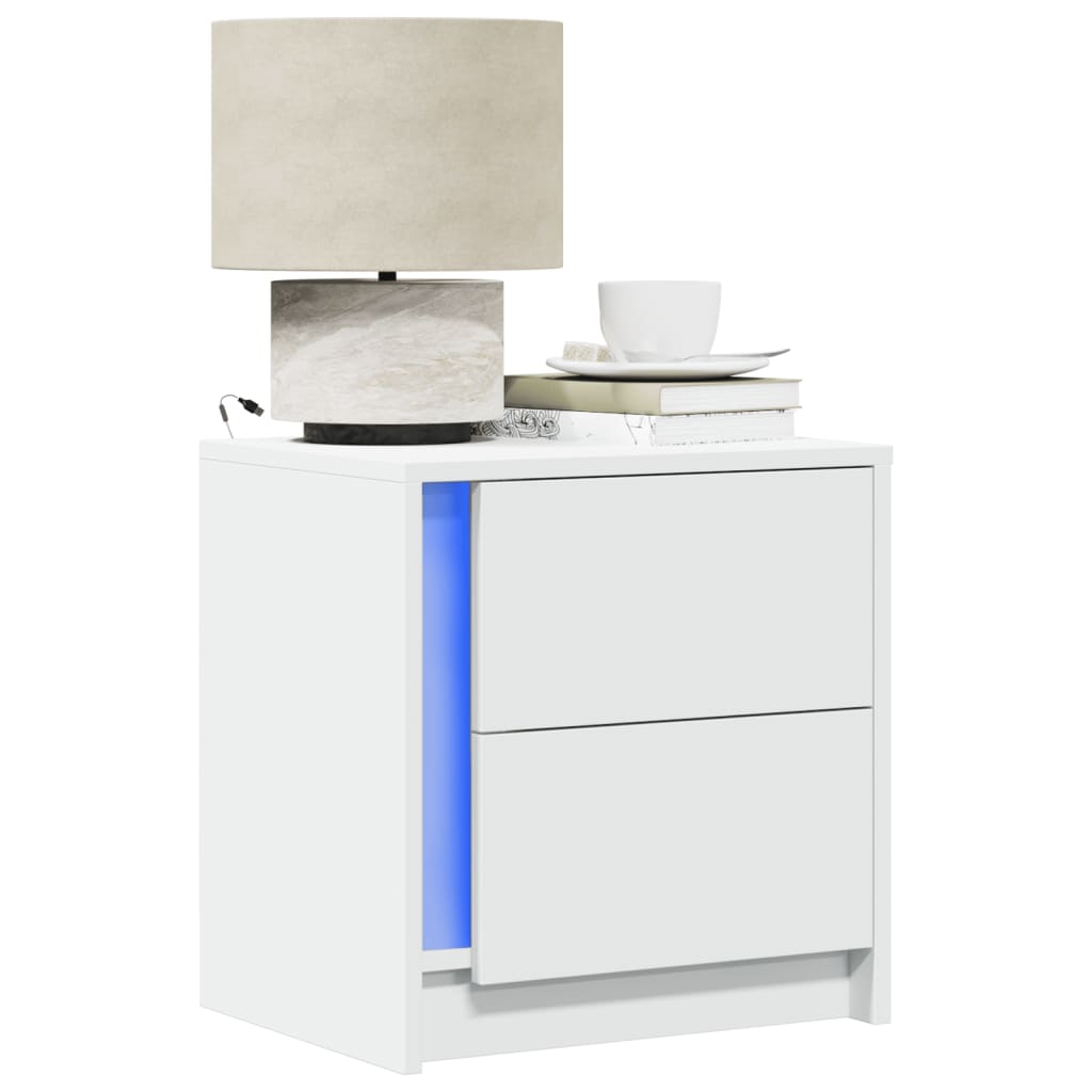Nachtkastje met LED-verlichting bewerkt hout wit is nu te koop bij PeponiXL, paradijselijk wonen!