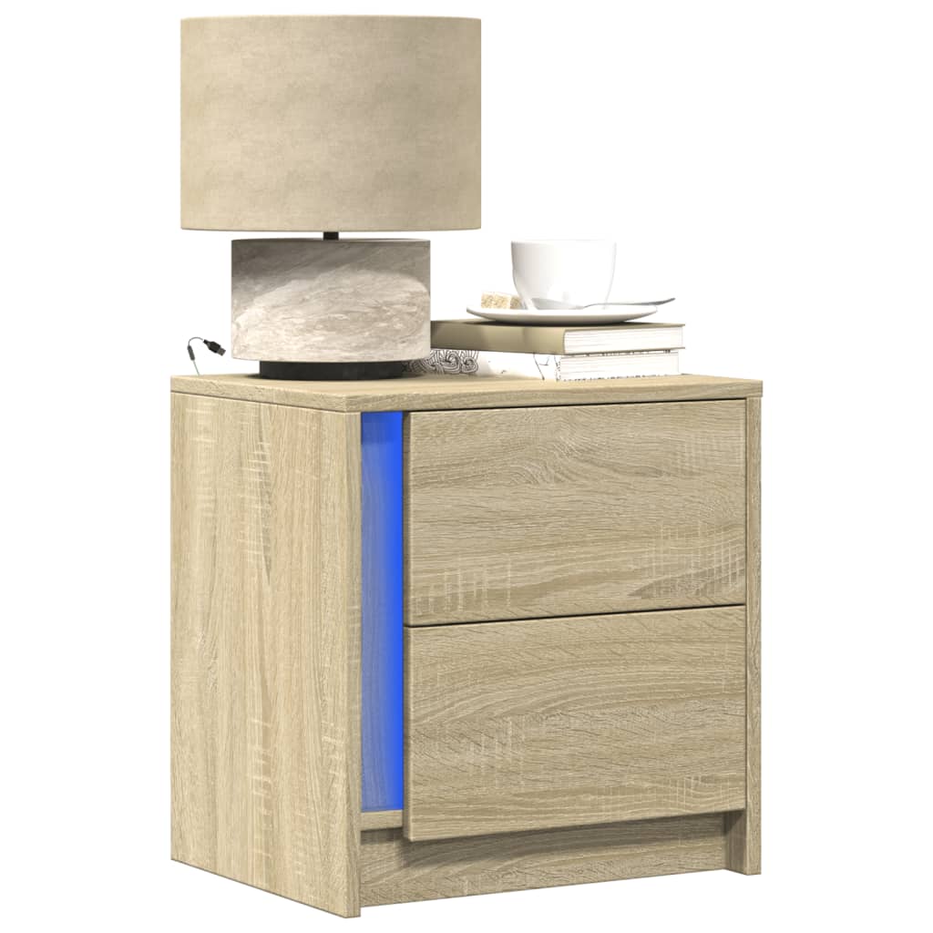 Nachtkastjes met LED-verlichting 2 st bewerkt hout sonoma eiken is nu te koop bij PeponiXL, paradijselijk wonen!