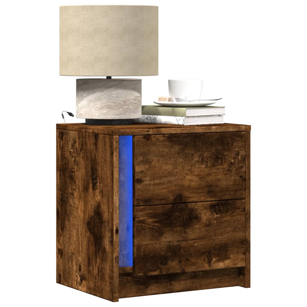 Nachtkastjes met LED 2 st bewerkt hout gerookt eikenkleurig is nu te koop bij PeponiXL, paradijselijk wonen!