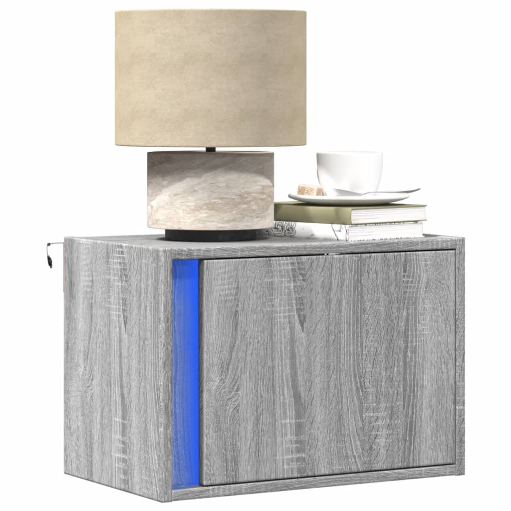 Nachtkastjes met LED's 2 st wandgemonteerd grijs sonoma eiken is nu te koop bij PeponiXL, paradijselijk wonen!