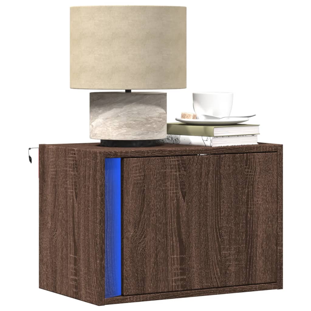 Nachtkastje met LED's wandgemonteerd bruin eikenkleur is nu te koop bij PeponiXL, paradijselijk wonen!