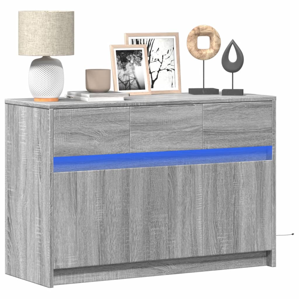 Tv-meubel met LED 91x34x61 cm bewerkt hout grijs sonoma eiken is nu te koop bij PeponiXL, paradijselijk wonen!