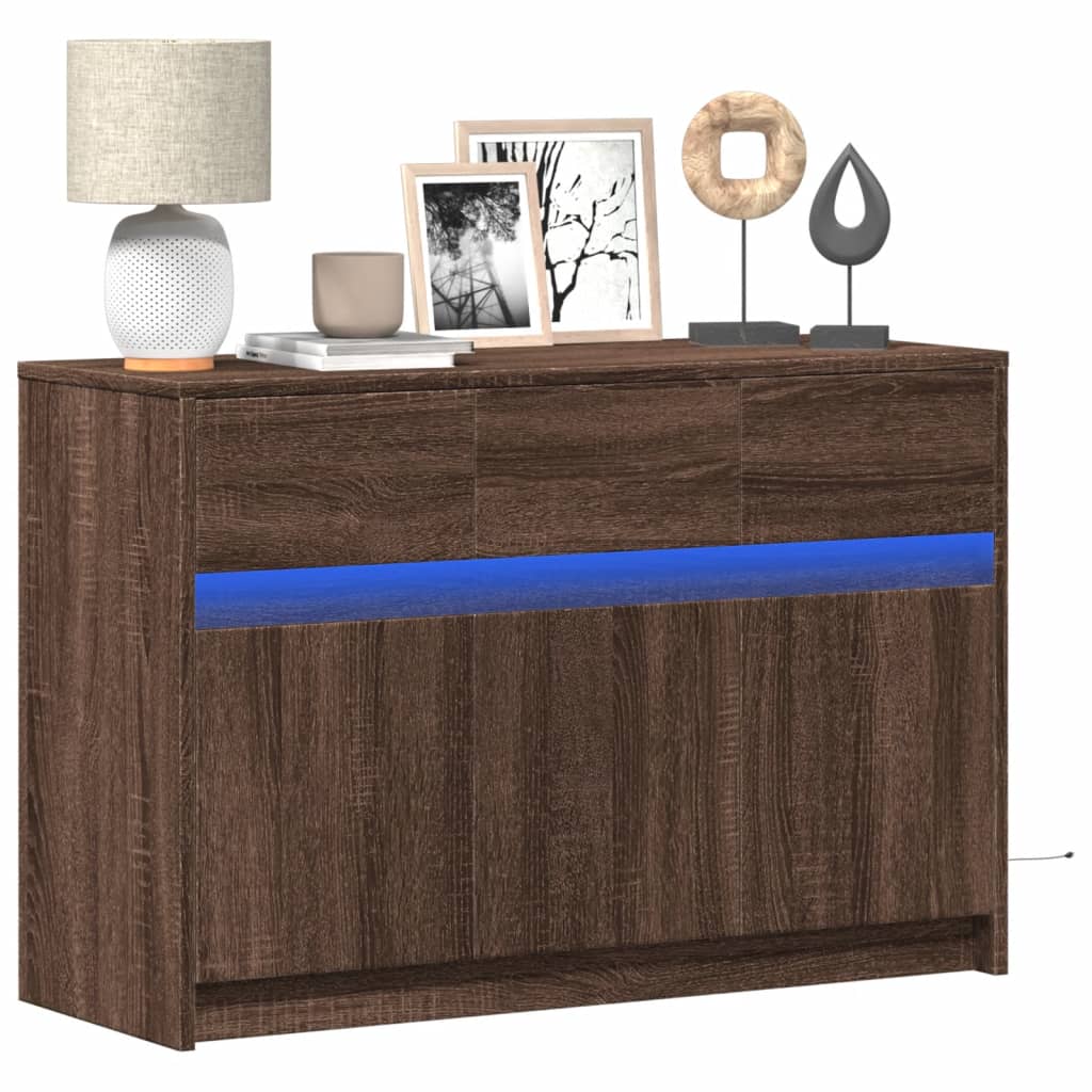 Tv-meubel met LED 91x34x61 cm bewerkt hout bruin eikenkleurig is nu te koop bij PeponiXL, paradijselijk wonen!
