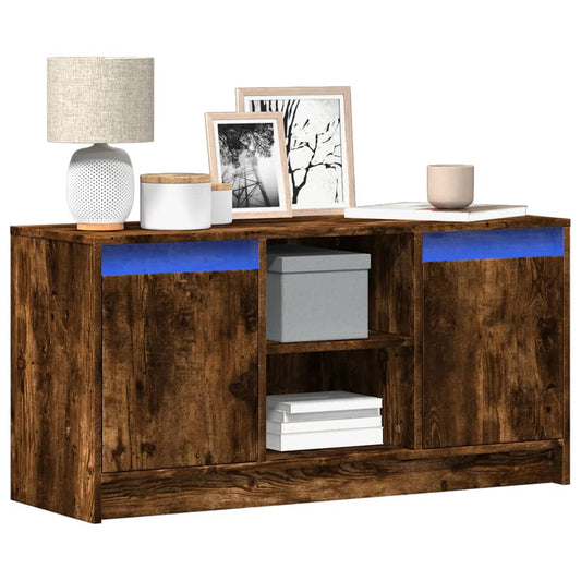 Tv-meubel met LED 100x34x50 cm bewerkt hout gerookt eikenkleur is nu te koop bij PeponiXL, paradijselijk wonen!