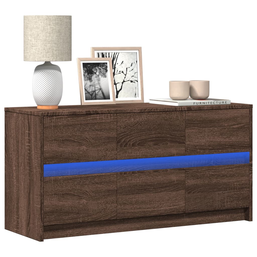 Tv-meubel met LED 100x34x50 cm bewerkt hout bruin eikenkleurig is nu te koop bij PeponiXL, paradijselijk wonen!