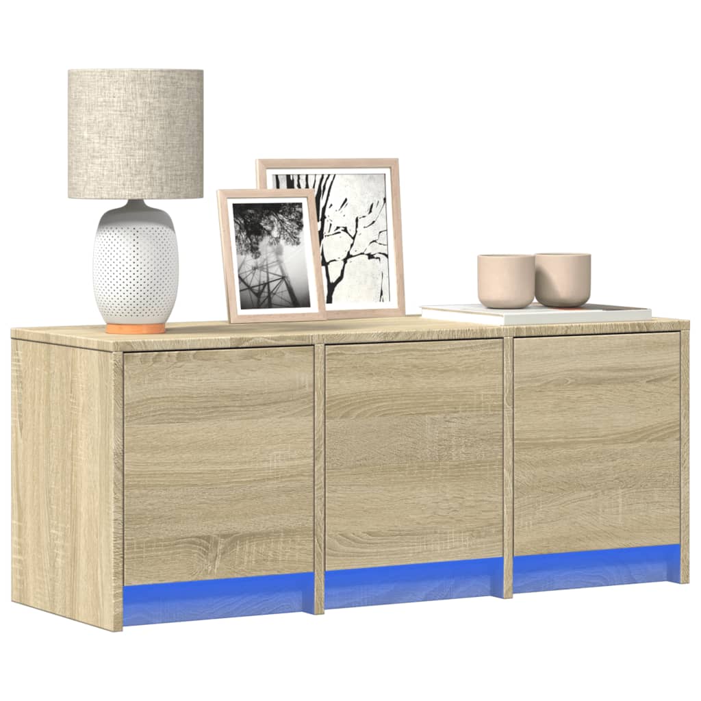 Tv-meubel met LED 97x34x40 cm bewerkt hout sonoma eikenkleurig is nu te koop bij PeponiXL, paradijselijk wonen!