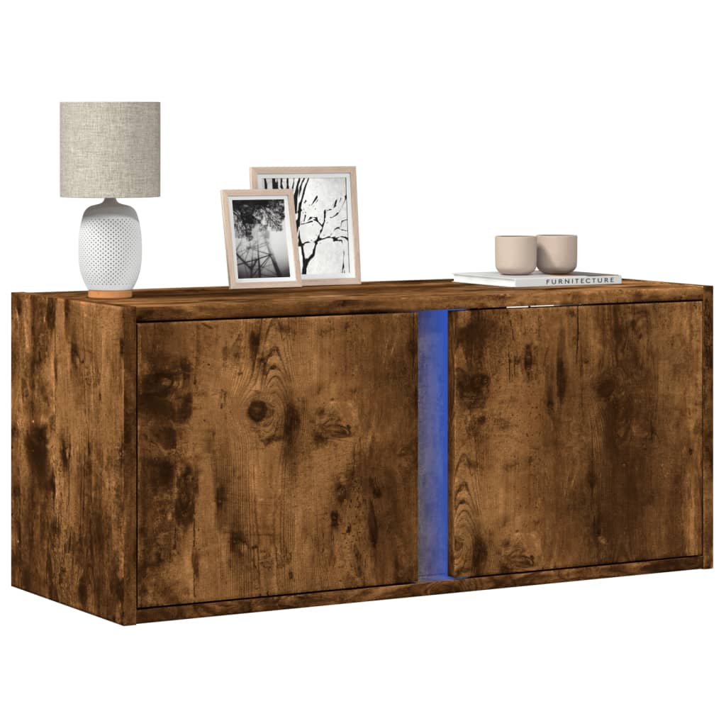 Tv-wandmeubel met LED-verlichting 80x31x35 cm gerookt eiken is nu te koop bij PeponiXL, paradijselijk wonen!