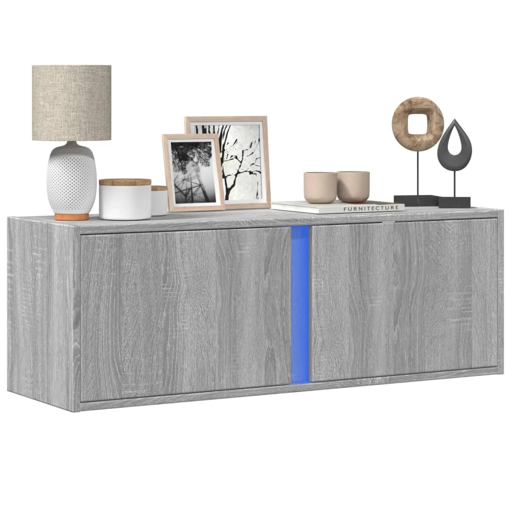 Tv-wandmeubel met LED-verlichting 100x31x35 cm grijs sonoma is nu te koop bij PeponiXL, paradijselijk wonen!