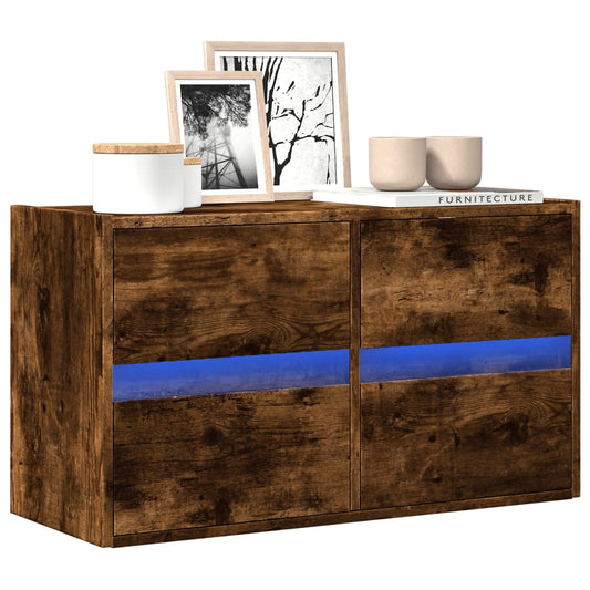 Tv-wandmeubel met LED-verlichting 80x31x45 cm gerookt eiken is nu te koop bij PeponiXL, paradijselijk wonen!