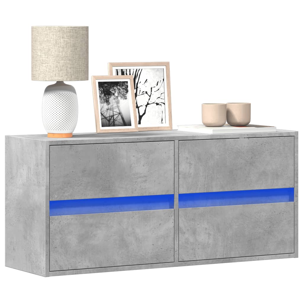 Tv-wandmeubel met LED-verlichting 100x31x45 cm betongrijs is nu te koop bij PeponiXL, paradijselijk wonen!
