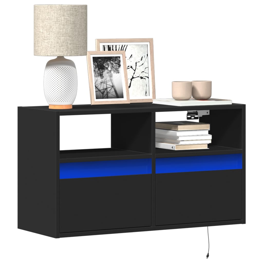 Tv-wandmeubel met LED-verlichting 80x31x45 cm zwart is nu te koop bij PeponiXL, paradijselijk wonen!