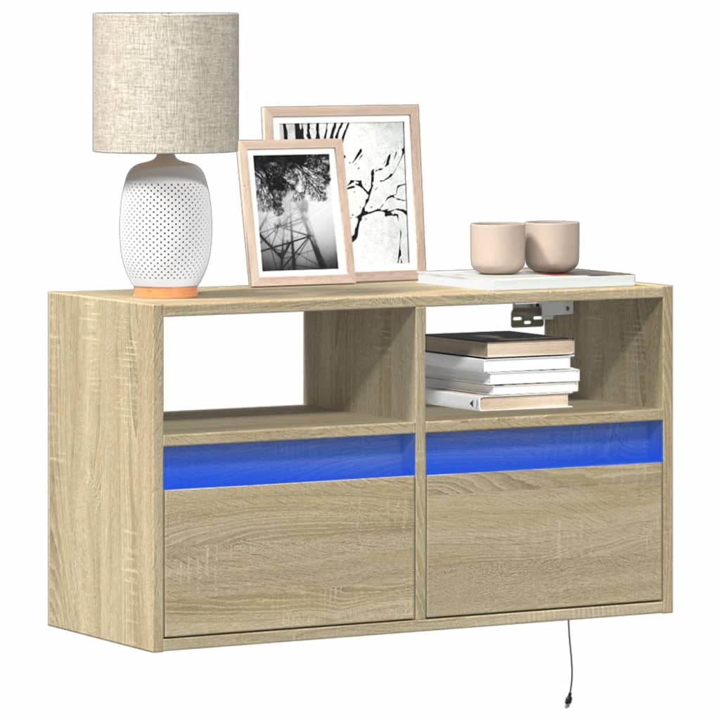 Tv-wandmeubel met LED-verlichting 80x31x45 cm sonoma eikenkleur is nu te koop bij PeponiXL, paradijselijk wonen!